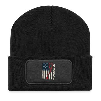 US Flagge Pflegekraft Stethoskop Vintage Style - Recycelte Patch Beanie - Schwarz - Vorne