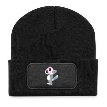 Katze Kaffee Tasse - Recycelte Patch Beanie - Schwarz - Vorne