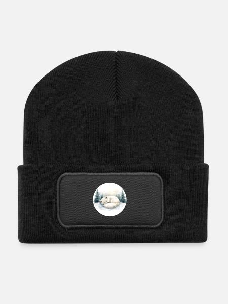 Arctic Fox Snowsleep Watercolor - Recycled Patch Beanie - black