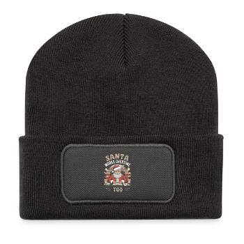 Humour de bureau Noël - Beanie recyclé à patch - charbon - Devant