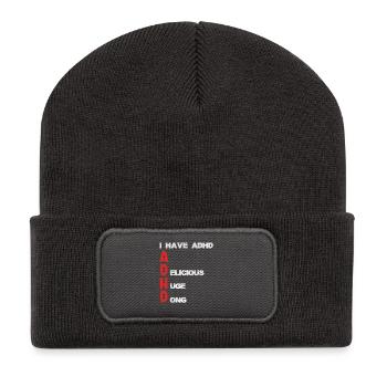 ADHD Schriftzug Vertikale Akzente - Recycelte Patch Beanie - Dunkelgrau - Vorne