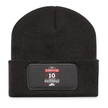 Vintage 10th Wedding Anniversary couple marriage  - Recycled Patch Beanie - dark grey - Front