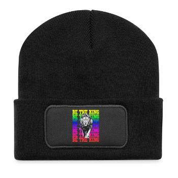 Sei Der König Regenbogen Löwe Motiv Starkes Tier - Recycelte Patch Beanie - Schwarz - Vorne