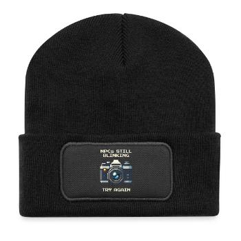 NPC is still blinking | Try again, portrait - Recycled Patch Beanie - black - Front