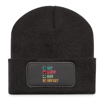 Eat Sleep BTC Repeat T-Shirt Design - Recycelte Patch Beanie - Dunkelgrau - Vorne