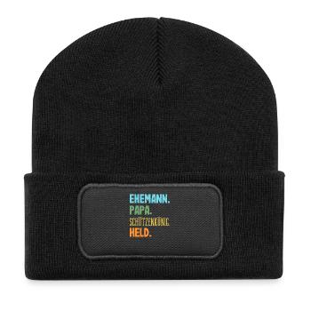 Ehemann Papa Schützenkönig Lustiger Schützenfest - Recycelte Patch Beanie - Schwarz - Vorne