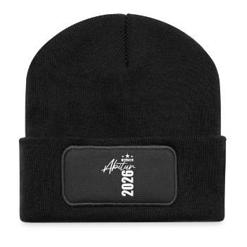 Abitur bestanden 2026 - Prüfung - Erfolg - Recycelte Patch Beanie - Schwarz - Vorne