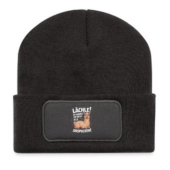 smile you can't spit at them all alpaca - Recycled Patch Beanie - dark grey - Front
