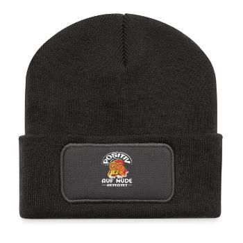 Positiv auf Müde getestet Eule Humor - Recycelte Patch Beanie - Dunkelgrau - Vorne
