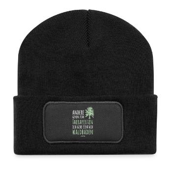 Wald Waldbaden Natur Naturliebhaber Baum Geschenk - Recycelte Patch Beanie - Schwarz - Vorne