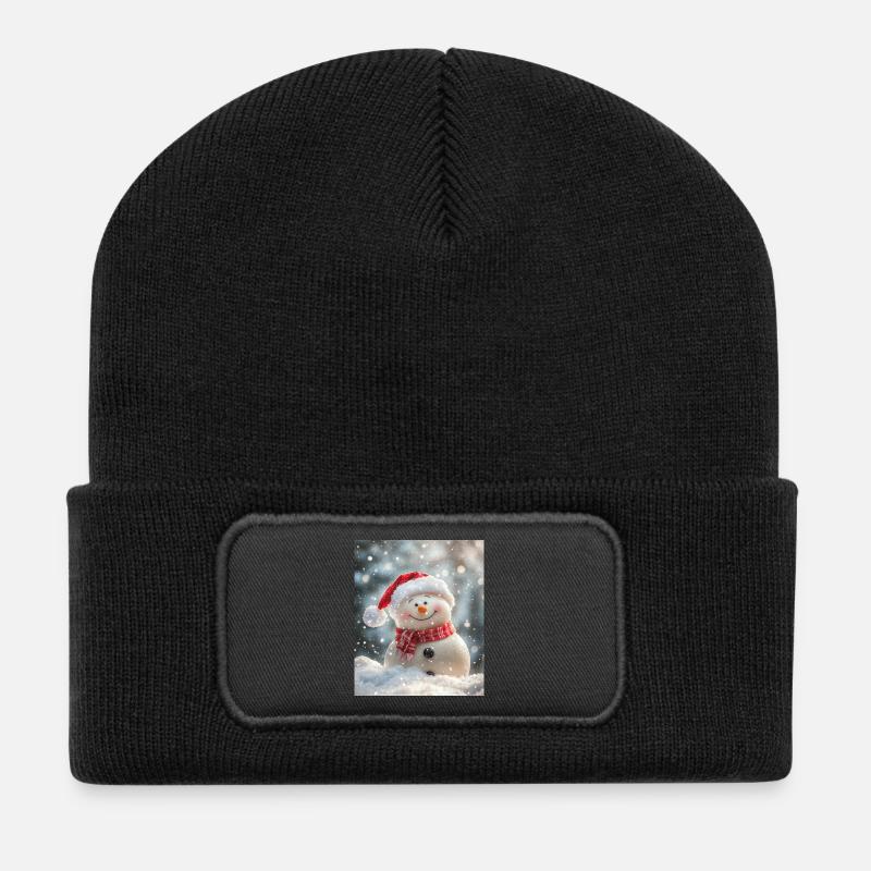 Schneemann - Recycelte Patch Beanie - Schwarz