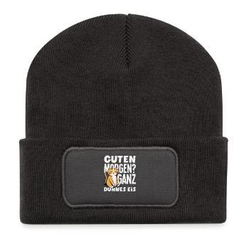 Guten Morgen Ganz dünnes Eis Katze - Recycelte Patch Beanie - Dunkelgrau - Vorne