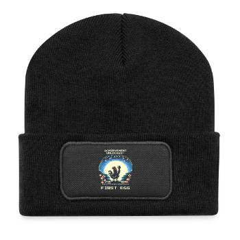 Premier œuf débloqué | Humour de joueur de poulet - Beanie recyclé à patch - noir - Devant