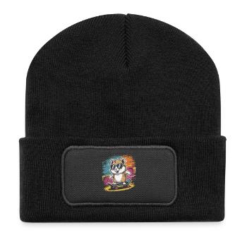 Colorful skate hamster with sunglasses - Recycled Patch Beanie - black - Front
