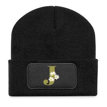 Letter j Green Daisies - Recycled Patch Beanie - black - Front