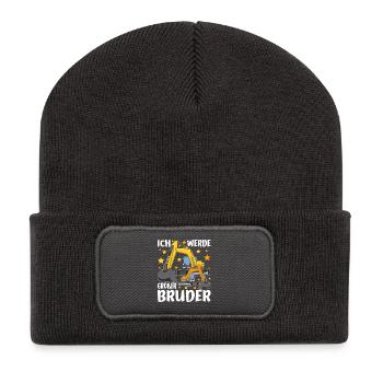 Ich werde Großer Bruder 2026 Kinder Nachwuchs - Recycelte Patch Beanie - Dunkelgrau - Vorne