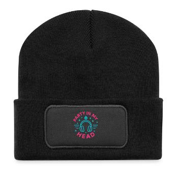 Stiller Disco-kopfhörer-rave-neon-festival-tanz - Recycelte Patch Beanie - Schwarz - Vorne