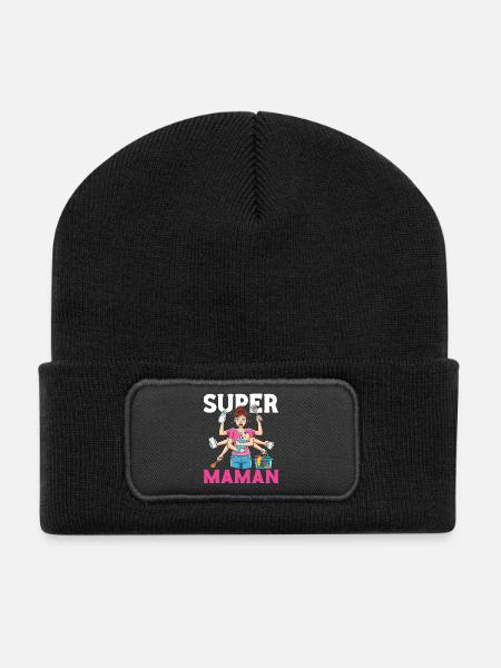 Humour Mère Femme Super Mamaan Bébé - Beanie recyclé à patch - noir