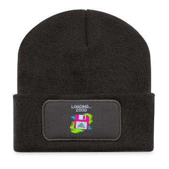 Floppy Nostalgie 2000 - Recycelte Patch Beanie - Dunkelgrau - Vorne