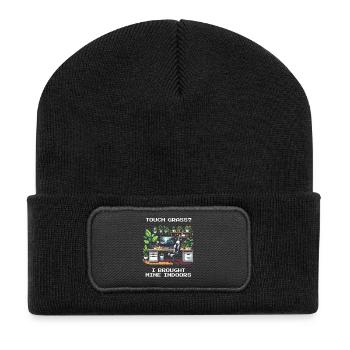 Touch Grass? Indoor Pflanzenhumor - Recycelte Patch Beanie - Schwarz - Vorne