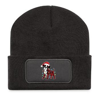 Hund Boxer Weihnachten Plaid Rot Plaid - Recycelte Patch Beanie - Dunkelgrau - Vorne