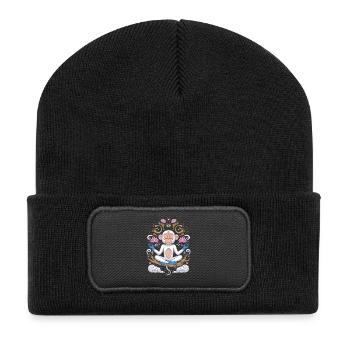 Singe méditant avec lit de lotus et - Beanie recyclé à patch - noir - Devant