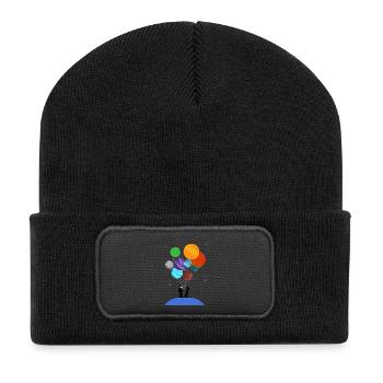 Astronaut hält Planetenballons Kosmische Reise T - Recycelte Patch Beanie - Schwarz - Vorne