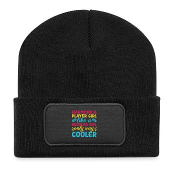 Funny Harmonica Player Girl Like A Regular Girl - Recycled Patch Beanie - black - Front