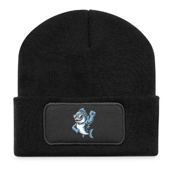 Shark mit Sonnenbrille Jubel - Recycelte Patch Beanie - Schwarz - Vorne