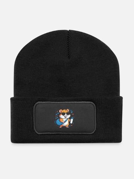 Hamster Fitnessstar Mit Sonnenbrille - Recycelte Patch Beanie - Schwarz
