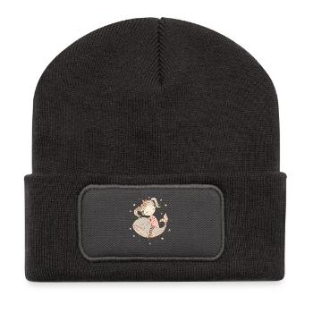 Une fille rêveuse chevauche une baleine - Beanie recyclé à patch - charbon - Devant