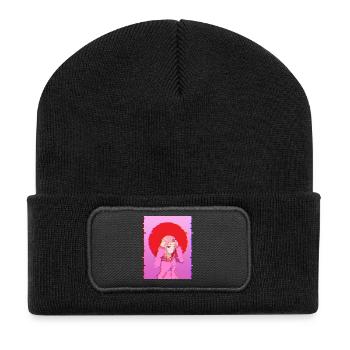 Glitch Aesthetic Anime Girl Digitales Kunstdesign - Recycelte Patch Beanie - Schwarz - Vorne