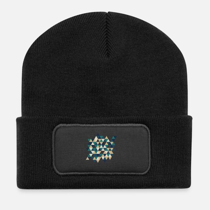 Geometrisches Triangelmuster Mosaik  - Recycelte Patch Beanie - Schwarz