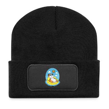 Hamster Schwimmen Schwimmring Sommer - Recycelte Patch Beanie - Schwarz - Vorne