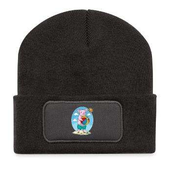 Schwein Strand Wasserball Sommer - Recycelte Patch Beanie - Dunkelgrau - Vorne
