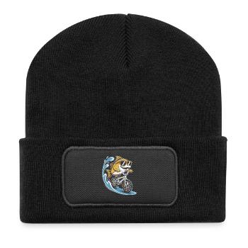 Poisson avec des lunettes de soleil sur un vélo - Beanie recyclé à patch - noir - Devant