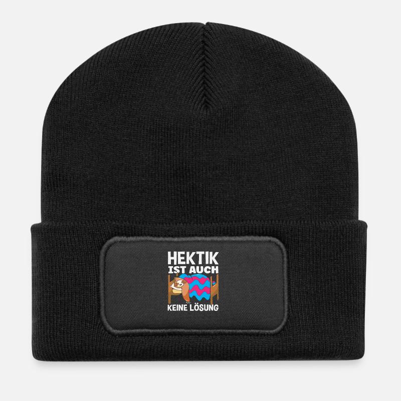 Lustiges Faultier Keine Motivation Spruch - Recycelte Patch Beanie - Schwarz
