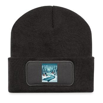 Cozy Winter Wonderland Bekleidung Design | Schneehaube - Recycelte Patch Beanie - Dunkelgrau - Vorne
