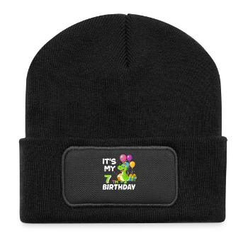 7 Birthday Young Girl Dino Seven Years - Recycled Patch Beanie - black - Front