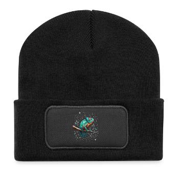 Chameleon on branch Sternenwald - Recycled Patch Beanie - black - Front