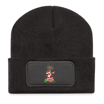 Drôle de Père Noël qui tamponne la neige - Beanie recyclé à patch - charbon - Devant