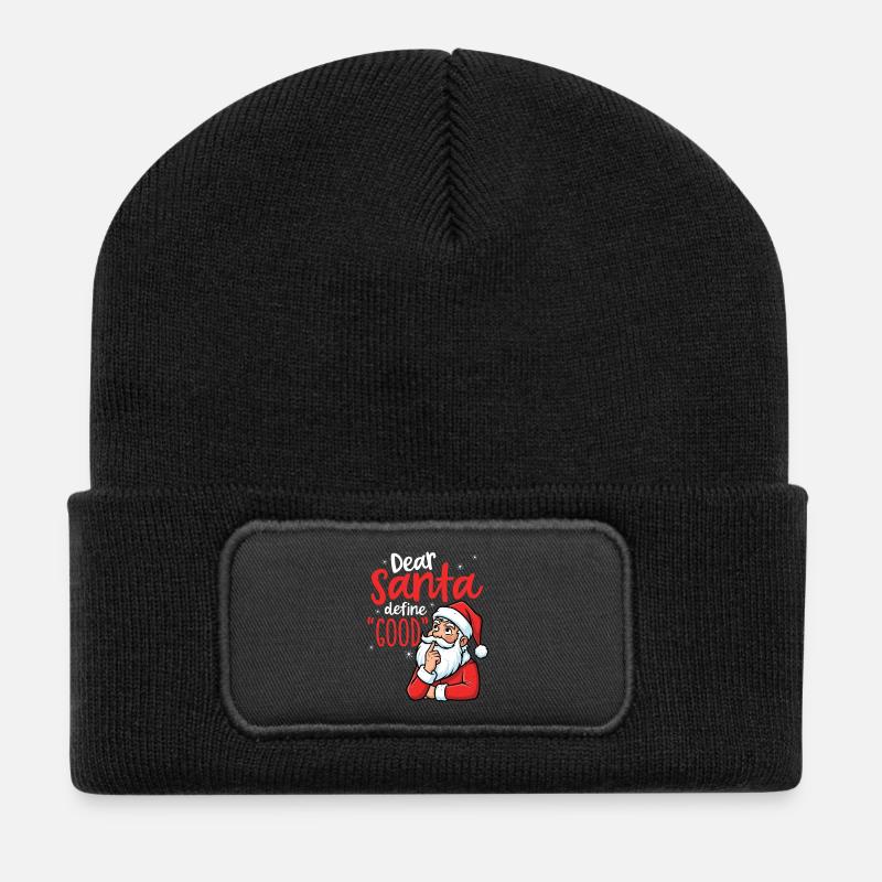  Lustig, Lieber Weihnachtsmann, Definiere Gute - Recycelte Patch Beanie - Schwarz