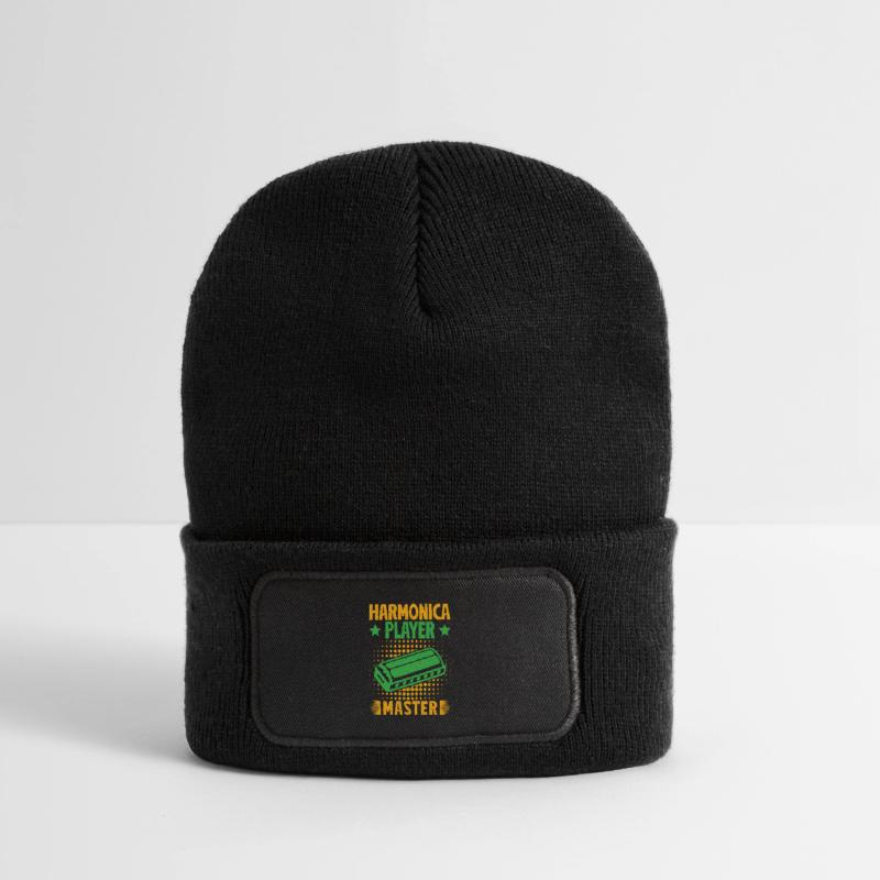Funny Harmonica Player Master Harmonica Recycelte Patch Beanie