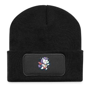 Super Licorne mignonne, chemise de course, enfants - Beanie recyclé à patch - noir - Devant
