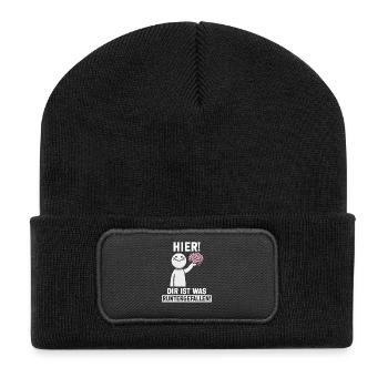 Hier Dir Ist Was Runtergefallen Sarkastischer - Recycelte Patch Beanie - Schwarz - Vorne