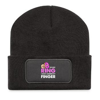 Nur der Donut-Ring am Finger - Recycelte Patch Beanie - Dunkelgrau - Vorne