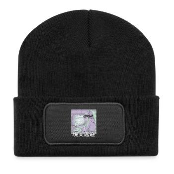Aesthetic Anime Girl Glitch Systemfehler Vaporwave - Recycelte Patch Beanie - Schwarz - Vorne