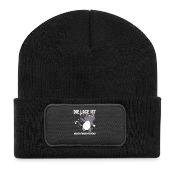 Die Lage ist besäufniserregend Katze - Recycelte Patch Beanie - Schwarz - Vorne