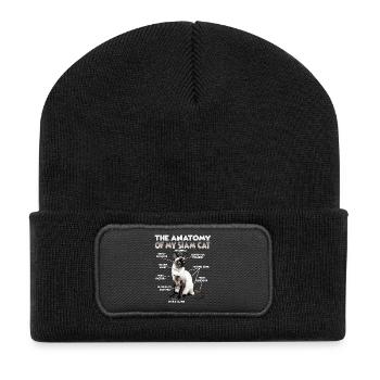 Siamkatzen Geschenk für Katzenliebhaber Katzenmama - Recycelte Patch Beanie - Schwarz - Vorne