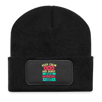 Fitness Fanatics Keep Calm Donut Stop Calisthenics - Recycelte Patch Beanie - Schwarz - Vorne